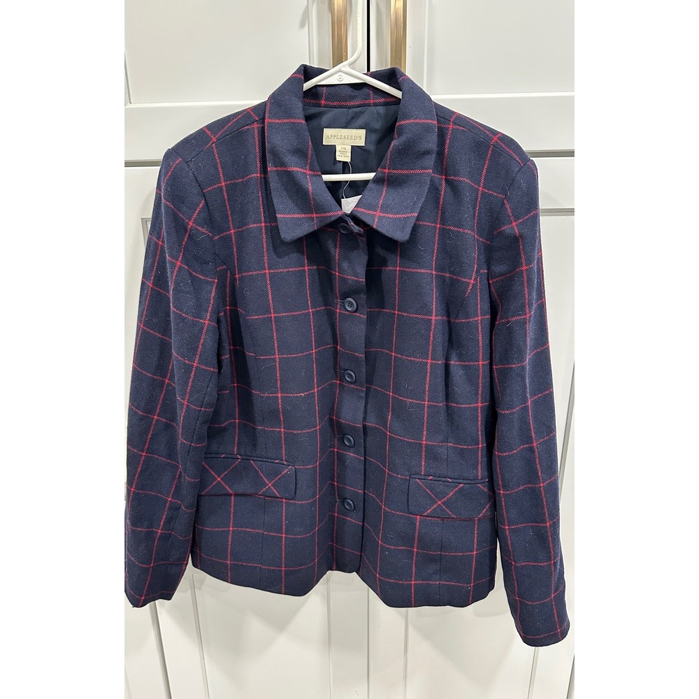 Appleseed's Blazer Size 20 Plaid Navy Red Button Front Career Jacket